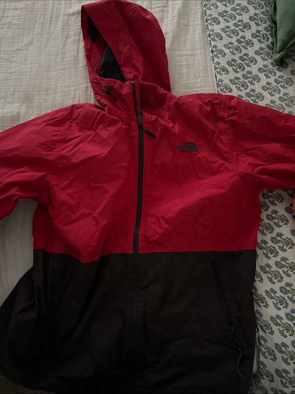 The North Face Men’s Hooded Two-Tone Red and Black Raincoat
